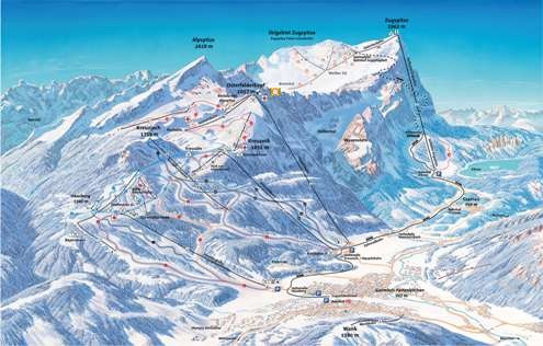 Карта подъёмников и лыжных трасс в Гармиш-Партенкирхене
